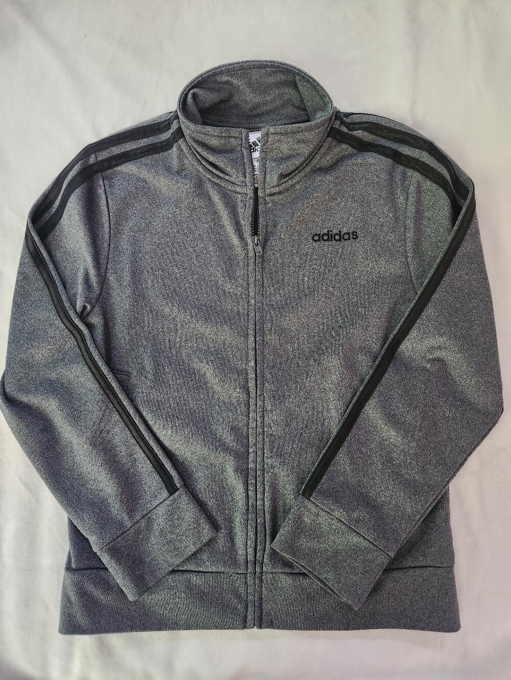 adidas Gray Lightweight Full-Zip Track Jacket with Black Stripes